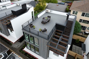 Modern exterior with rooftop deck over look at the beautiful skyline view