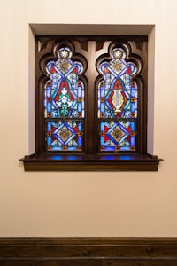 Art glass window in bedroom