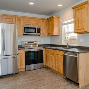 Custom Alder Cabinets and Stainless Steel Appliances