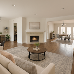 Living room and Den/Office and Dining Room. Den and Dining room can be interchanged.